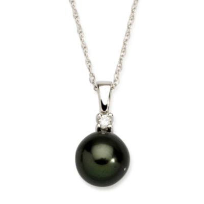 8-9mm Black Tahitian Pearl Necklace With Diamond In 14kt White Gold. 18" &mdash; Alt Image 1