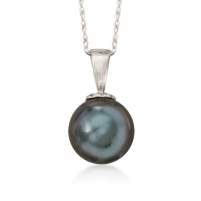 10-11mm Black Tahitian Pearl Necklace In 14kt White Gold. 18" &mdash; Alt Image 1