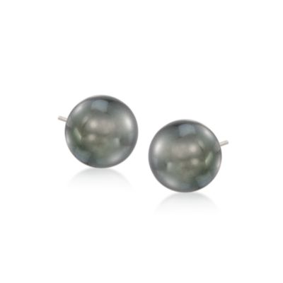 9-10mm Black Tahitian Pearl Earrings In 14kt White Gold   &mdash; Alt Image 1