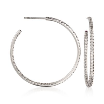 Roberto Coin 1.10 ct. t.w. Inside-Outside Diamond Hoop Earrings in 18kt White Gold  &mdash; Alt Image 1