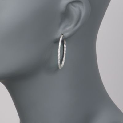 Roberto Coin 1.10 ct. t.w. Inside-Outside Diamond Hoop Earrings in 18kt White Gold  &mdash; Alt Image 2