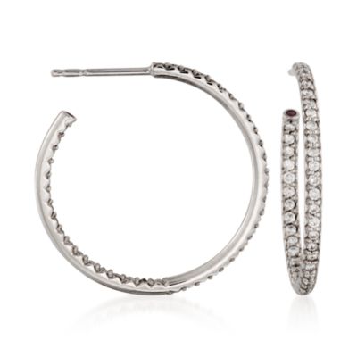 Roberto Coin .80 ct. t.w. Inside-Outside Diamond Hoop Earrings in 18kt White Gold &mdash; Alt Image 1