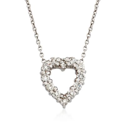Roberto Coin "Tiny Treasures" .26 ct. t.w. Diamond Open Heart Necklace in 18kt White Gold. 18" &mdash; Alt Image 1