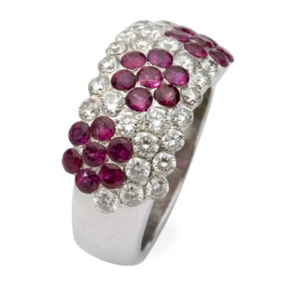 C. 1990 1.35 ct. t.w. Diamond and 1.00 ct. t.w. Ruby Floral Band In 18kt White Gold Size 7 &mdash; Alt Image 2