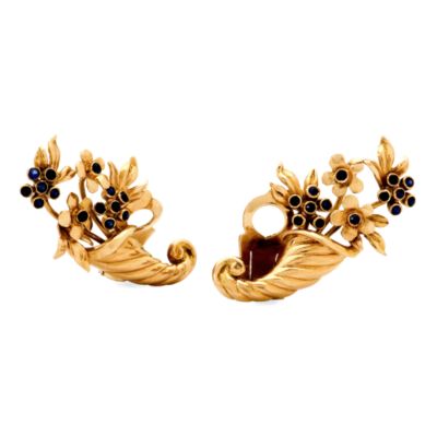 C. 1995 .60 ct. t.w. Sapphire Floral Earrings in 14kt Yellow Gold &mdash; Alt Image 1