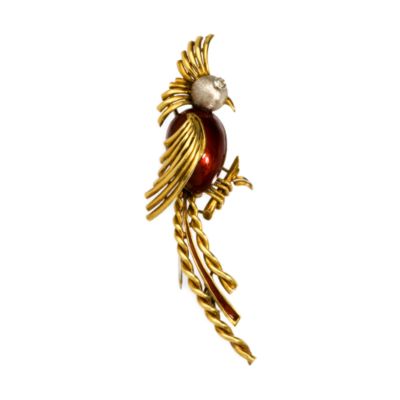C. 1940 Diamond and Enamel Bird Brooch In Two-Tone 18kt Yellow Gold &mdash; Alt Image 1