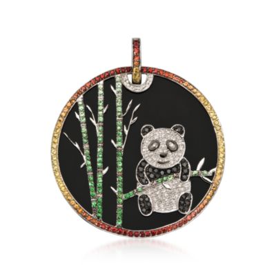 2.25 ct. t.w. Multi-Gem Panda Pendant With .75 ct. t.w. Diamonds and Black Onyx In 14kt White Gold &mdash; Alt Image 1