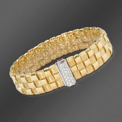 Roberto Coin .22 ct. t.w. Diamond 3-Row Appassionata Bracelet With Ruby In 18kt Two-Tone Gold. 7" &mdash; Alt Image 1