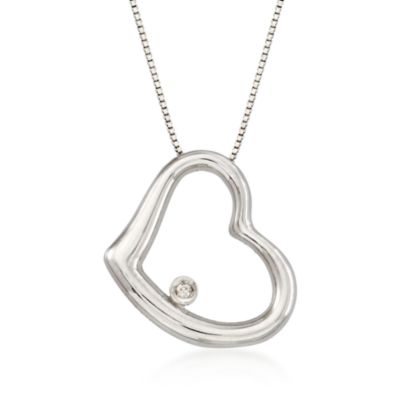 Roberto Coin 18kt White Gold Open Heart Necklace With Diamond. 16" &mdash; Alt Image 1
