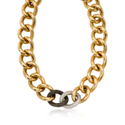 2.60 ct. t.w. White and Black Diamond Fancy Link Necklace In 18kt Yellow Gold. 17" &mdash; Alt Image 1