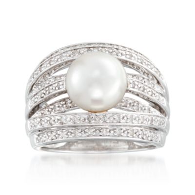 9mm Pearl and .20 ct. t.w. Diamond Multi-Row Ring in Sterling Silver &mdash; Alt Image 1