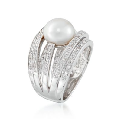 9mm Pearl and .20 ct. t.w. Diamond Multi-Row Ring in Sterling Silver &mdash; Alt Image 3