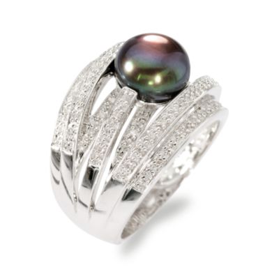 9mm Black Pearl and .20 ct. t.w. Diamond Multi-Row Ring in Sterling Silver &mdash; Alt Image 3