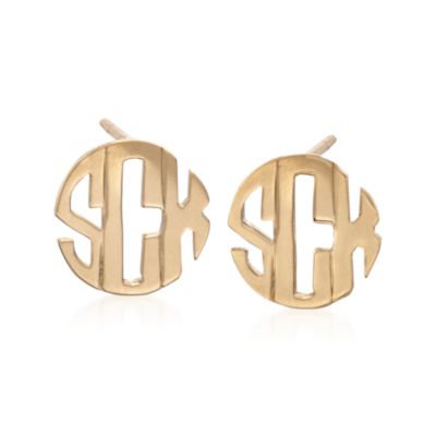 14kt Yellow Gold Block Monogram Earrings &mdash; Alt Image 1