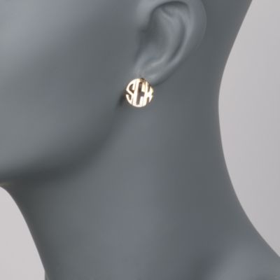 14kt Yellow Gold Block Monogram Earrings &mdash; Alt Image 2