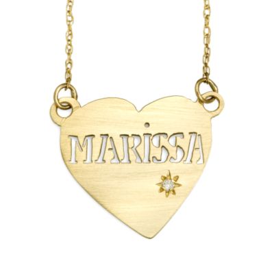 14kt Yellow Gold  Engraveable Diamond Accent Heart Necklace 18" &mdash; Alt Image 1