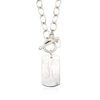 Diamond Accent Engraved Sterling Silver Toggle Necklace 18" &mdash; Alt Image 1