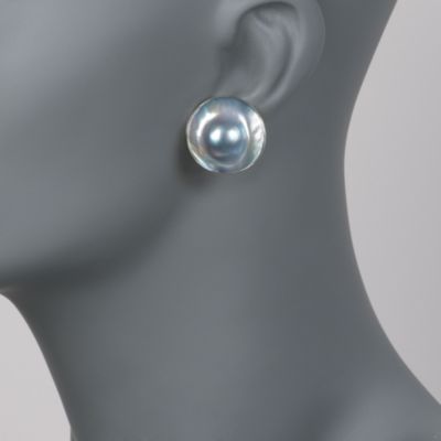 23mm Gray Cultured Pearl Earrings in Sterling Silver &mdash; Alt Image 2