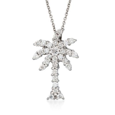 Roberto Coin "Tiny Treasures" .54 ct. t.w. Diamond Palm Tree Necklace in 18kt White Gold. 18" &mdash; Alt Image 1