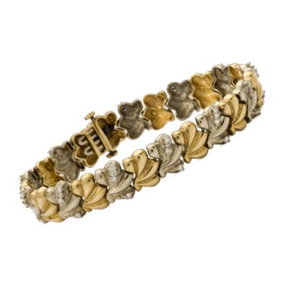 C. 1990 Leaf-Motif Link Bracelet In Two-Tone 14kt Gold 7.25" &mdash; Alt Image 1