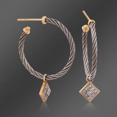 Charriol .11 ct. t.w. "Celtic Classique"' Diamond Hoop Earrings in 18kt Yellow Gold and Stainless &mdash; Alt Image 3