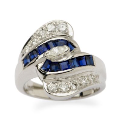 C. 1960 .75 ct. t.w. Sapphire and .55 ct. t.w. Diamond Bypass Ring in 14kt White Gold. Size 4.5 &mdash; Alt Image 1