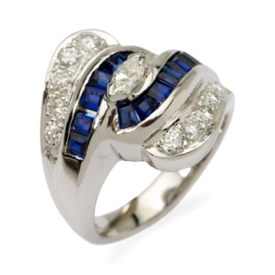 C. 1960 .75 ct. t.w. Sapphire and .55 ct. t.w. Diamond Bypass Ring in 14kt White Gold. Size 4.5 &mdash; Alt Image 2