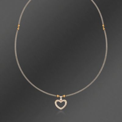 Charriol .12 ct. t.w. 'Celtic Classique' Diamond Heart Necklace in 18kt Gold and Stainless. 16" &mdash; Alt Image 1