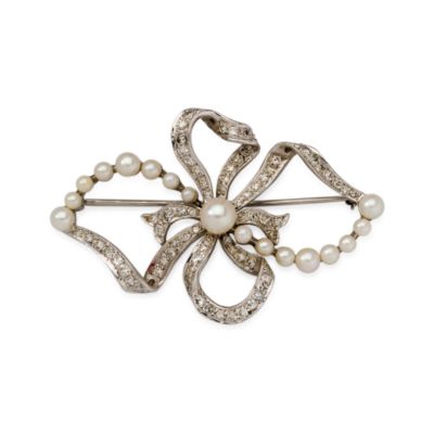 C. 1960 2.5-6.5mm Cultured Pearl and 1.50 ct. t.w. Diamond Bow Brooch  &mdash; Alt Image 1