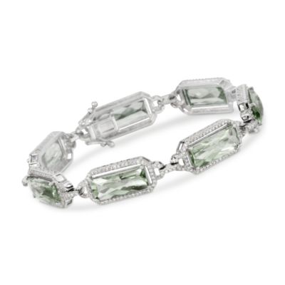 18.90 ct. t.w. Green Amethyst and 1.40 ct. t.w. Diamond Bracelet In 14kt White Gold. 7" &mdash; Alt Image 1