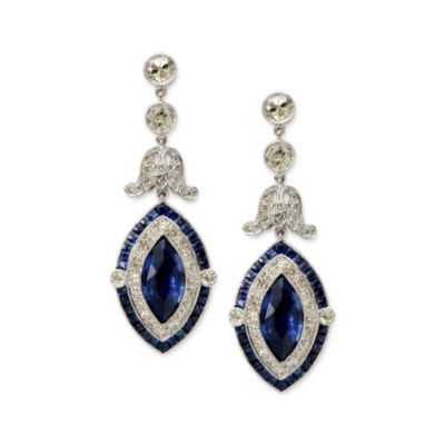 C. 1970 Vintage 8.30 ct. t.w. Sapphire and 2.86 ct. t.w. Diamond Earrings In 18kt White Gold &mdash; Alt Image 1