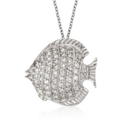 Roberto Coin "Tiny Treasures" .25 ct. t.w. Diamond Fish Necklace in 18kt White Gold. 16" &mdash; Alt Image 1