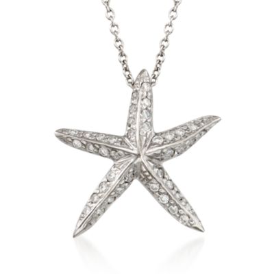 Roberto Coin "Tiny Treasures" .16 ct. t.w. Diamond Starfish Necklace  in 18kt White Gold. 16" &mdash; Alt Image 1