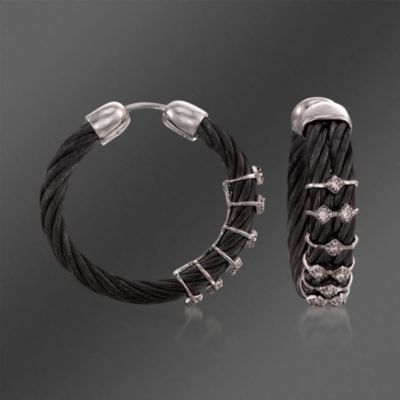 Charriol "Celtic Noir" 18kt White Gold Hoop Earrings With Diamonds &mdash; Alt Image 1