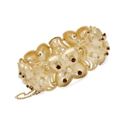 C. 1960 Vintage 2.00 ct. t.w. Garnet and Cultured Pearl Bracelet In 14kt Yellow Gold 6.5" &mdash; Alt Image 1