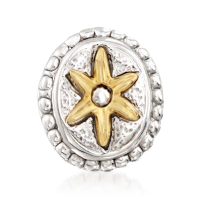 Italian 14kt Yellow Gold and Sterling Silver Flower Ring &mdash; Alt Image 1