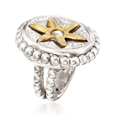 Italian 14kt Yellow Gold and Sterling Silver Flower Ring &mdash; Alt Image 2