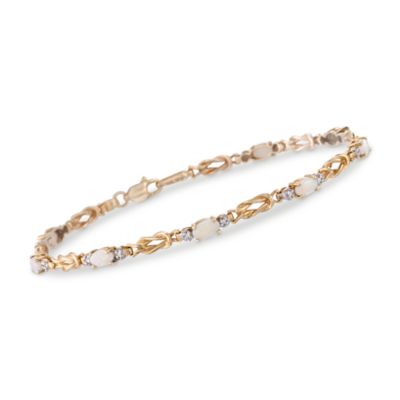 Opal and Diamond Bracelet in 14kt Yellow Gold. 7" &mdash; Alt Image 1