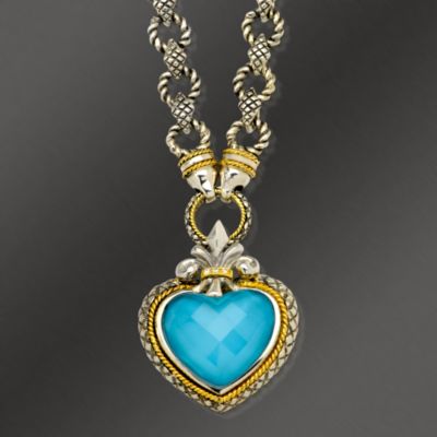 Andrea Candela Turquoise Necklace in Sterling Silver and 18kt Yellow Gold. 17" &mdash; Alt Image 1
