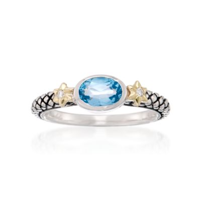 Andrea Candela .85 Carat Blue Topaz Ring With Diamonds in Two-Tone. Size 7 &mdash; Alt Image 1