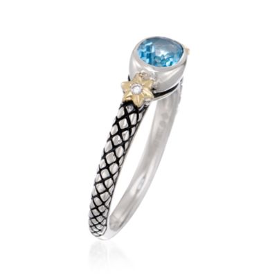 Andrea Candela .85 Carat Blue Topaz Ring With Diamonds in Two-Tone. Size 7 &mdash; Alt Image 3
