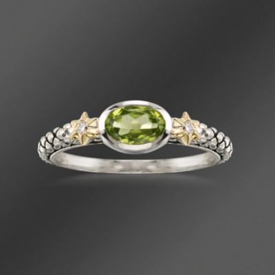 Andrea Candela "Pavo Real" .75 Carat Peridot Ring in 18kt Yellow Gold and Sterling Silver &mdash; Alt Image 1