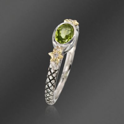 Andrea Candela "Pavo Real" .75 Carat Peridot Ring in 18kt Yellow Gold and Sterling Silver &mdash; Alt Image 2
