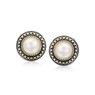 Andrea Candela 8mm Pearl Earrings in 18kt Yellow Gold and Sterling Silver &mdash; Alt Image 1