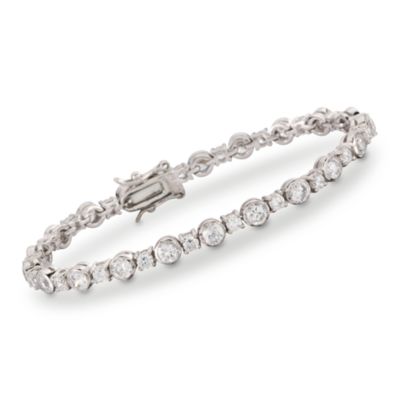 6.50 ct. t.w. CZ Tennis Bracelet With Alternating Settings  in Sterling Silver. 7" &mdash; Alt Image 1
