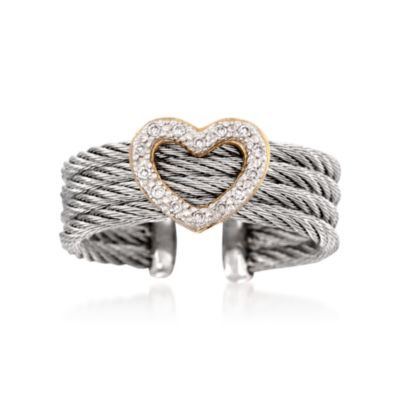Charriol "Classique" Diamond Accent Heart Ring in Stainless and 18kt Yellow Gold. Size 7 &mdash; Alt Image 1