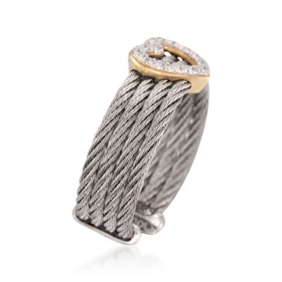 Charriol "Classique" Diamond Accent Heart Ring in Stainless and 18kt Yellow Gold. Size 7 &mdash; Alt Image 3