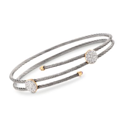 Charriol "Classique" .10 ct. t.w. Diamond Stainless Cable Wrap Bangle Bracelet With 18kt Yellow Gold. 7" &mdash; Alt Image 1