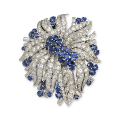 C. 1960 Vintage 5.00 ct. t.w. Sapphire and 12.00 ct. t.w. Diamond Pin Shoe Clips In Platinum &mdash; Alt Image 1