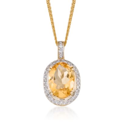 5.80 Carat Citrine and .35 ct. t.w. Diamond Pendant Necklace in 14kt Yellow Gold. 16" &mdash; Alt Image 1